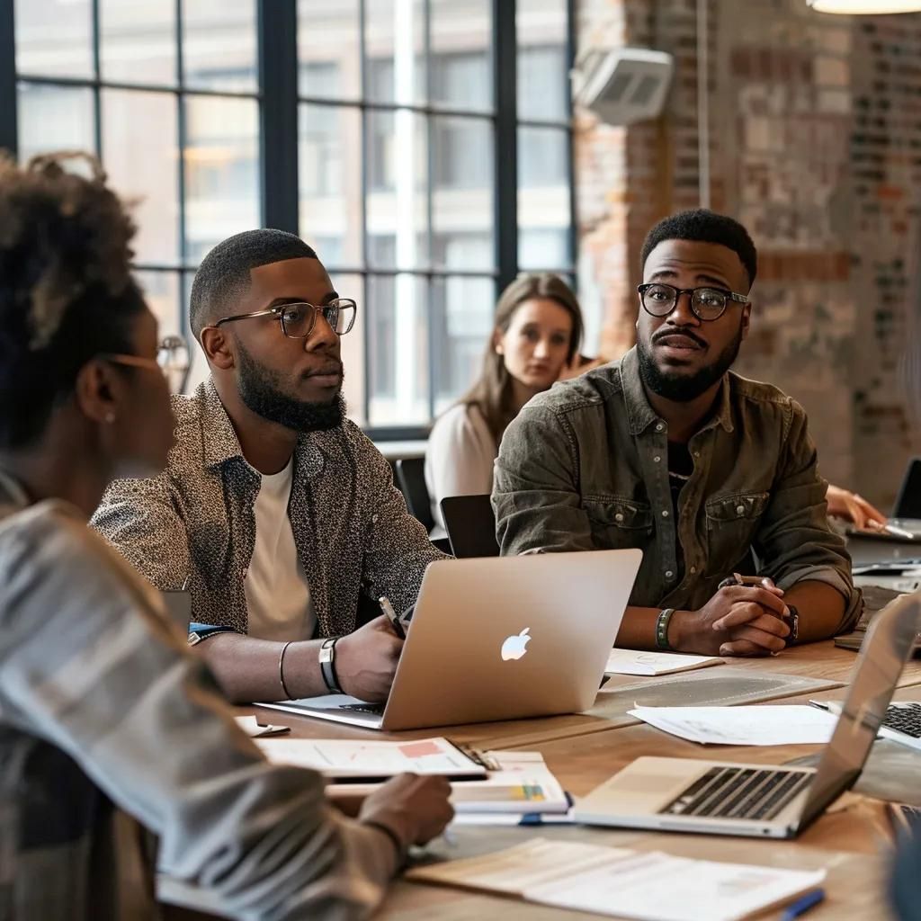 Entrepreneurs discussing funding strategies for AI startups