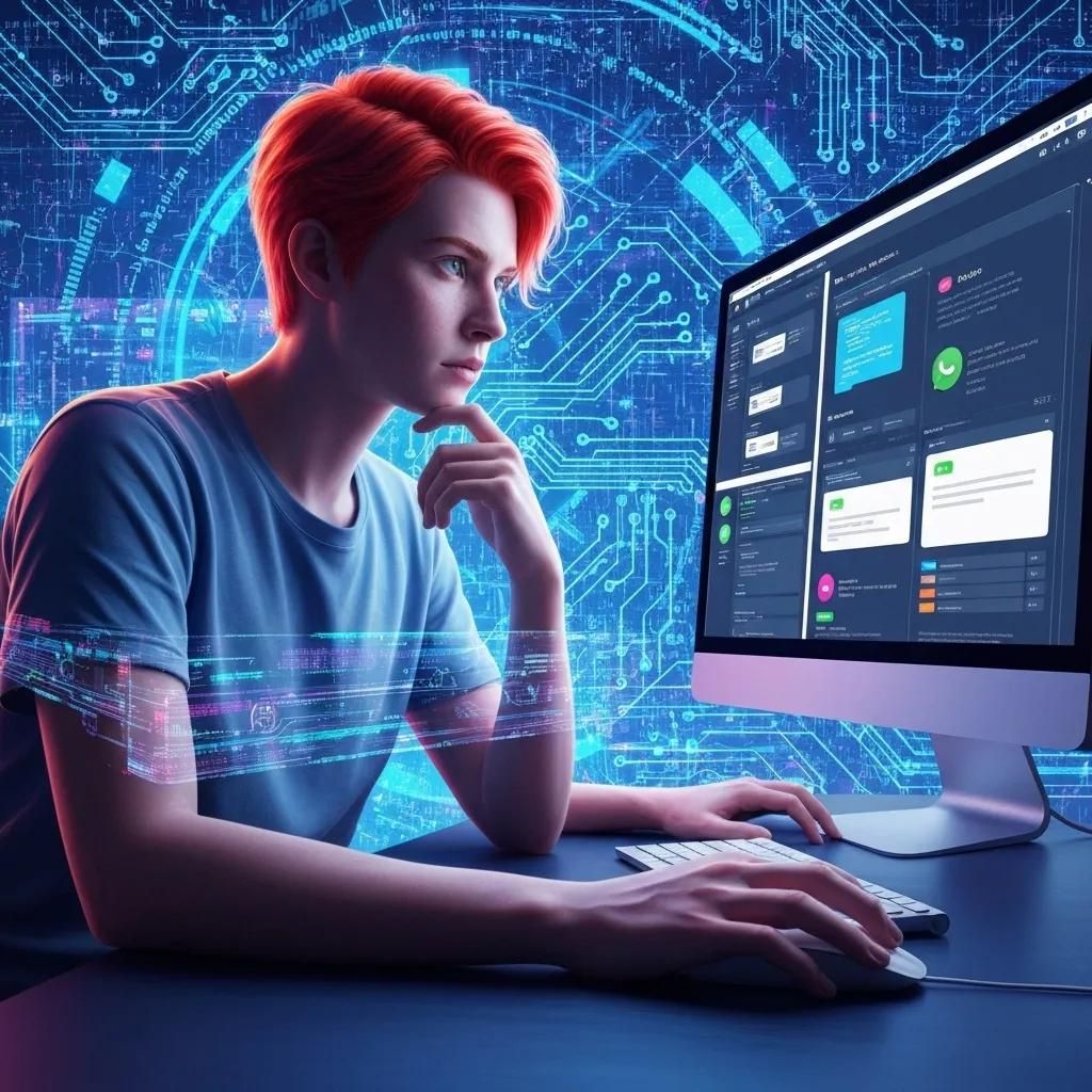 Person interacting with AI-driven WhatsApp automation workflows on a computer